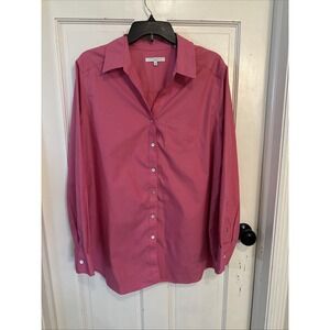 Foxcroft Womens Non-Iron‎ Shaped Fit Button-Up Shirt Pink 14W Long Sleeve Cotton